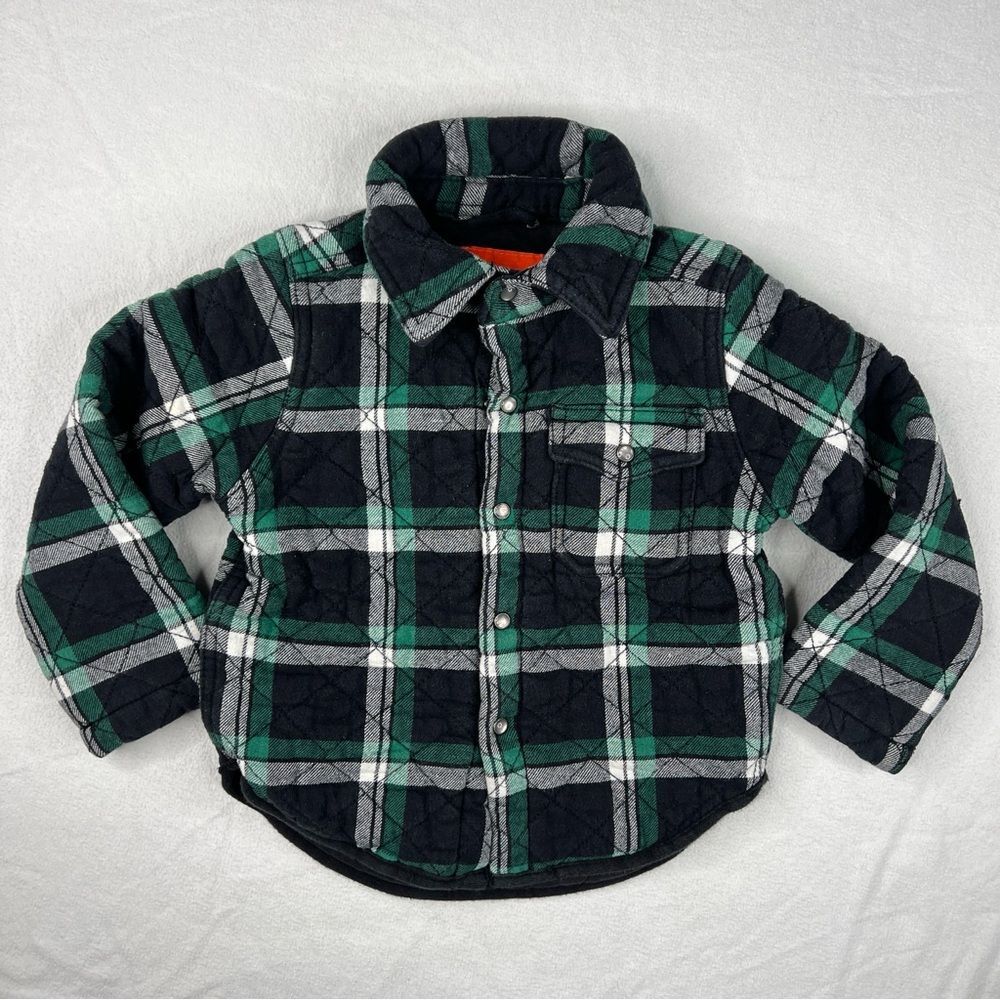 Joe Fresh Boy's Quilted Flannel Jacket Black/Green Plaid Size 3
